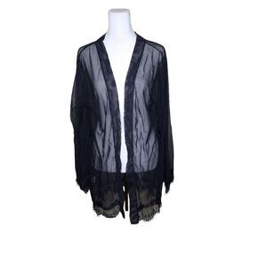 Vintage 80s Shirley of Hollywood Long Sleeve Lingerie Sheer Short Robe Womens L